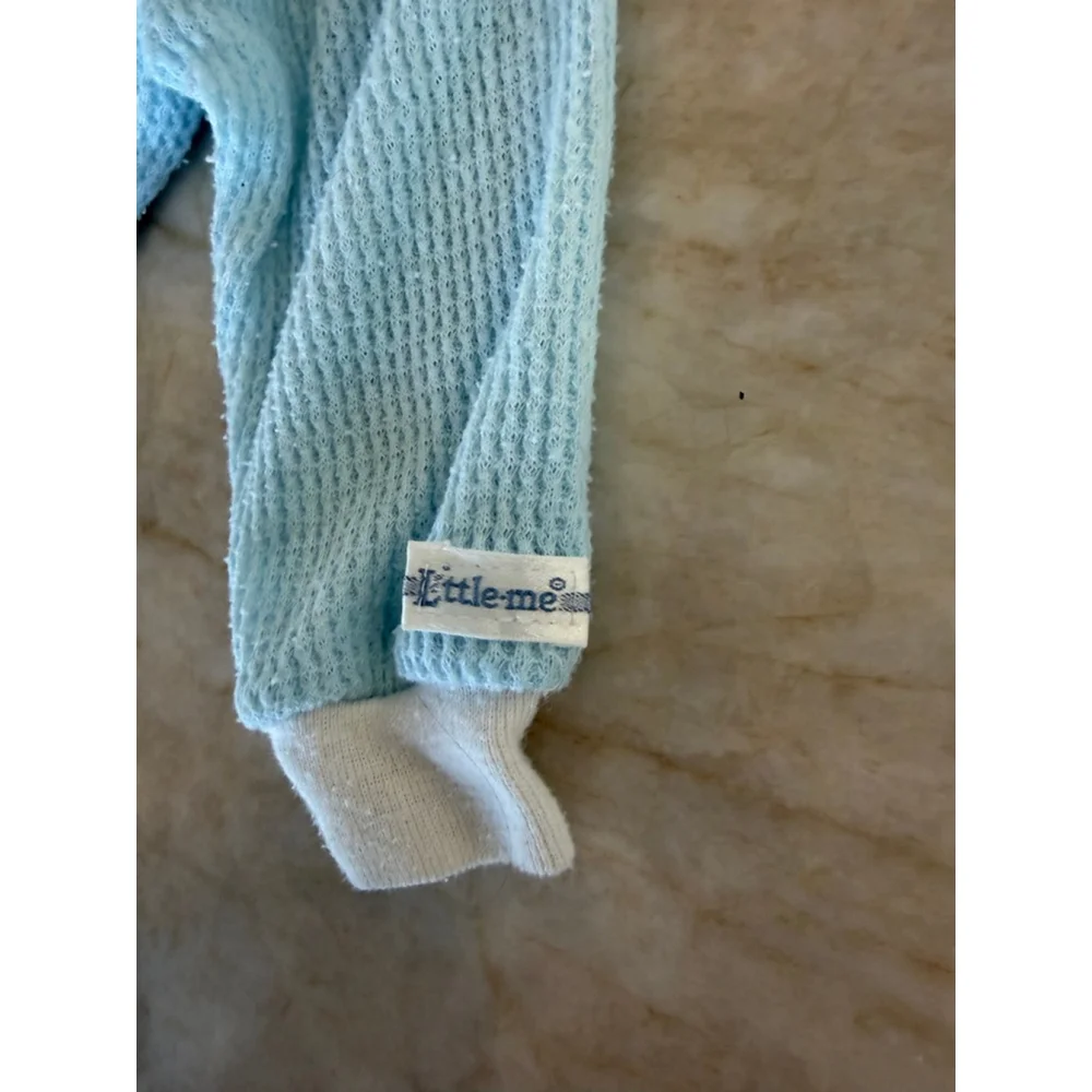 Vintage Baby Little-me Blue & White waffle-knit Footie 6 Months